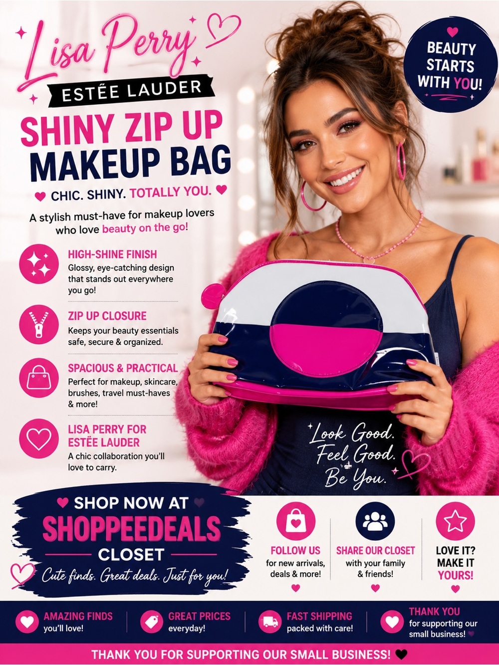 Lisa Perry for Estée Lauder Shiny Zip Up Makeup Bag / Pouch